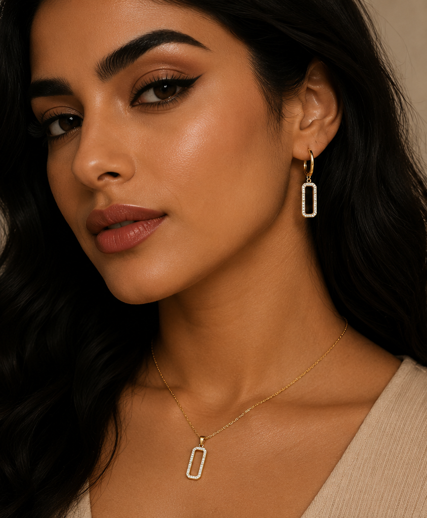 Parure Bijoux Dorée 18K Femme | Collier & Boucles d’Oreilles Acier Inoxydable