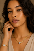 Parure Cœur Dorée avec Zircon – Collier & Bracelet Acier Inoxydable