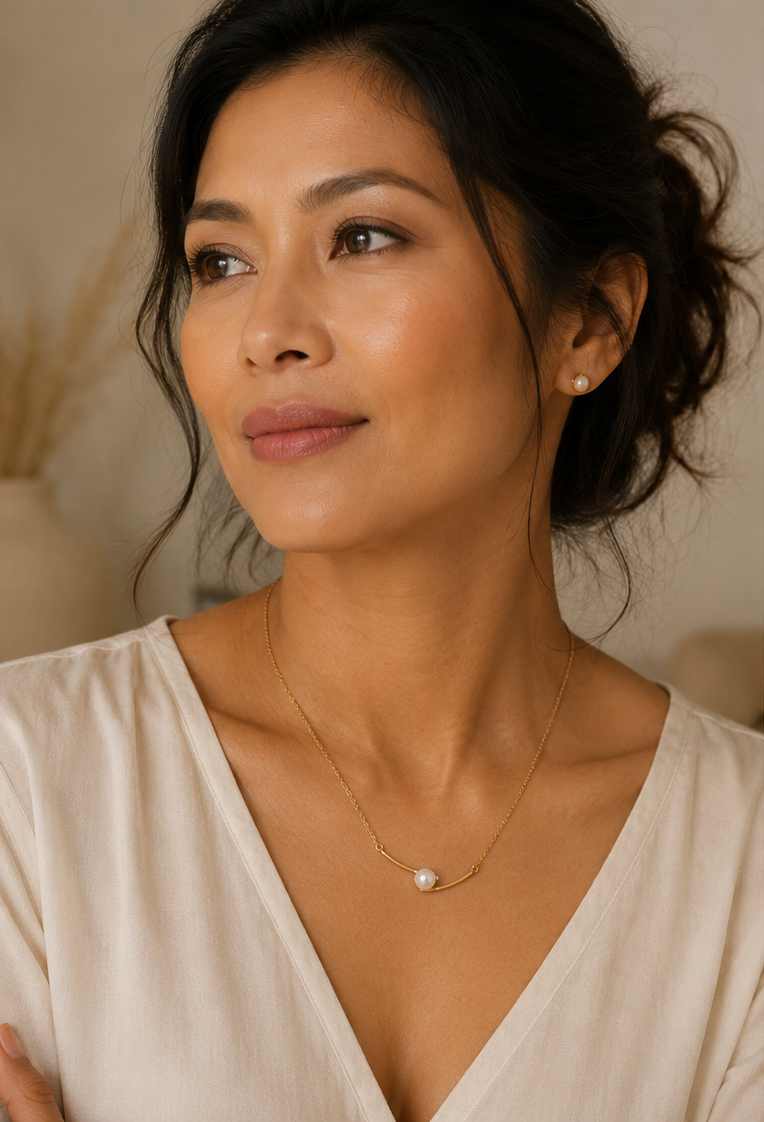 Collier Perle Doré Femme – Acier Inoxydable Plaqué Or 18K