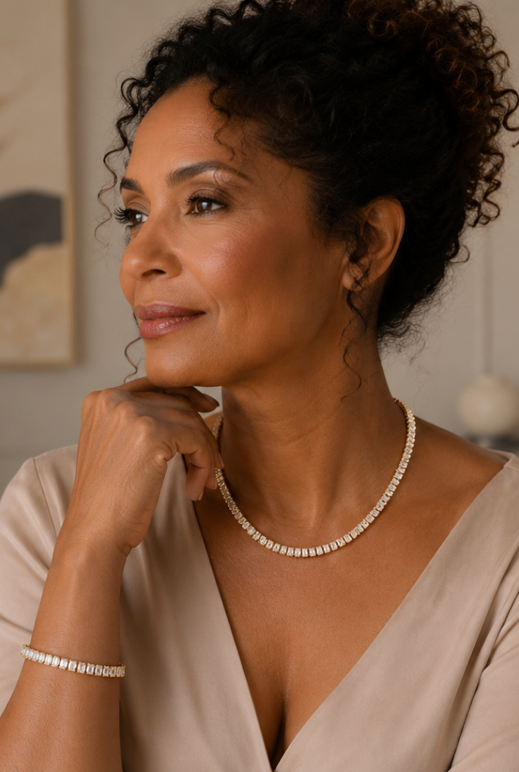 Parure Tennis Dorée Femme – Collier & Bracelet Zircon 18K