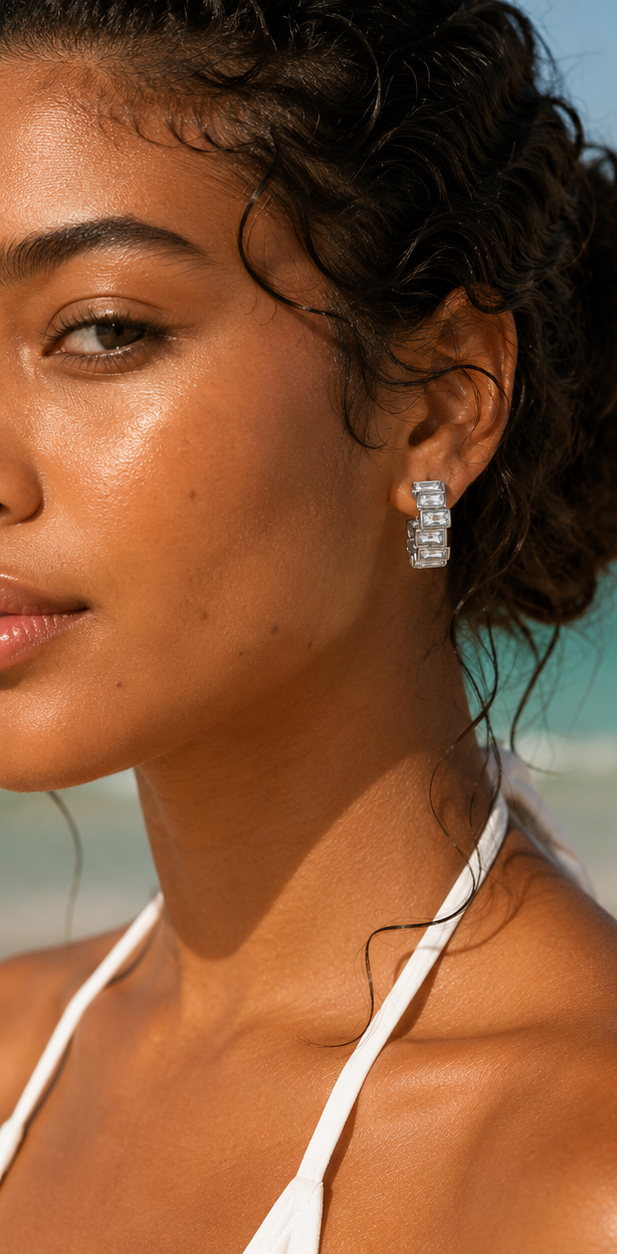 Boucles d’Oreilles Argentées à Zircons – Acier Inoxydable 304