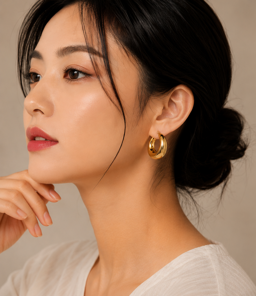 Boucles d’Oreilles Géométriques Dorées en Acier Inoxydable 304 Plaqué Or 18 Carats