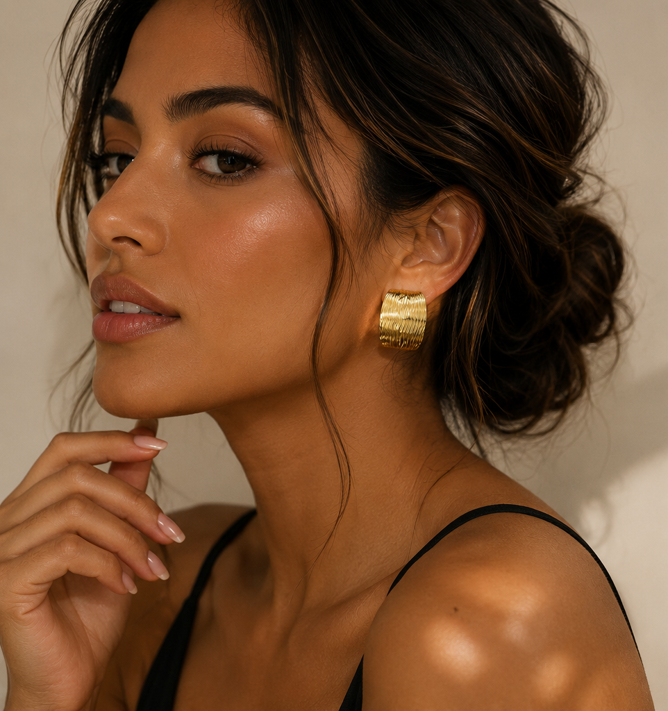 Boucles d’Oreilles Motif Bande Plaqué Or 18 Carats | Acier Inoxydable 304
