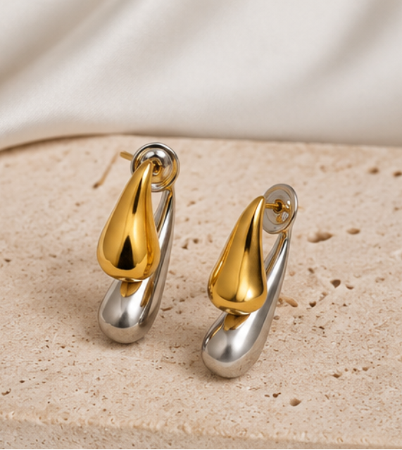 Boucles Goutte d’Eau Bicolores Or 18K | Aveloria