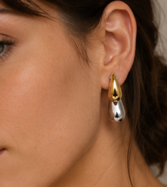 Boucles Goutte d’Eau Bicolores Or 18K | Aveloria