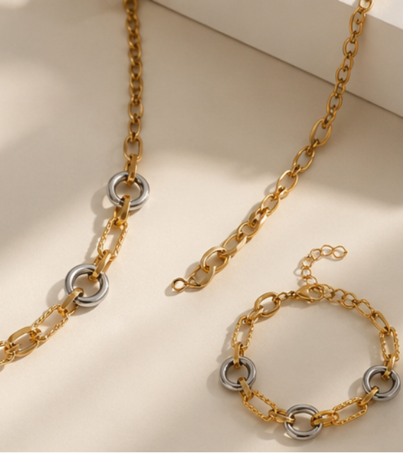 Parure Maillons Bicolore – Collier et Bracelet - Aveloria