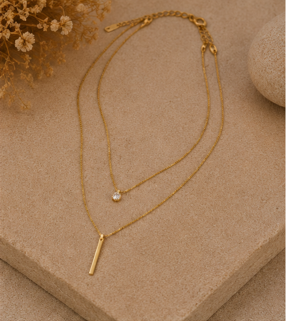 Collier Double Rang Doré Acier Inoxydable – Élégant & Chic