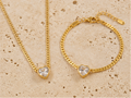 Parure Cœur Dorée avec Zircon – Collier & Bracelet Acier Inoxydable