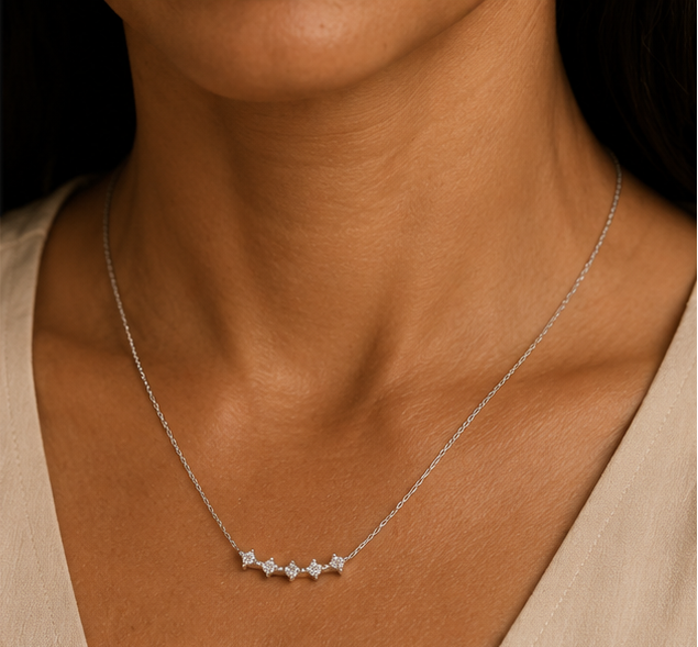 Collier Argenté Étoiles Scintillantes – Acier Inoxydable & Zircons