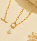 Collier Perle Doré Femme – Acier Inoxydable Plaqué Or 14 Carats