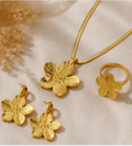 Parure Fleur Dorée Femme – Collier, Bague & Boucles d’Oreilles