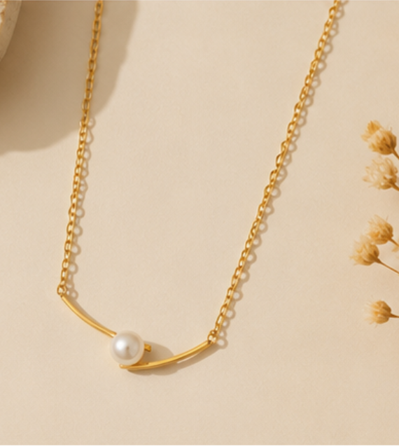Collier Perle Doré Femme – Acier Inoxydable Plaqué Or 18K