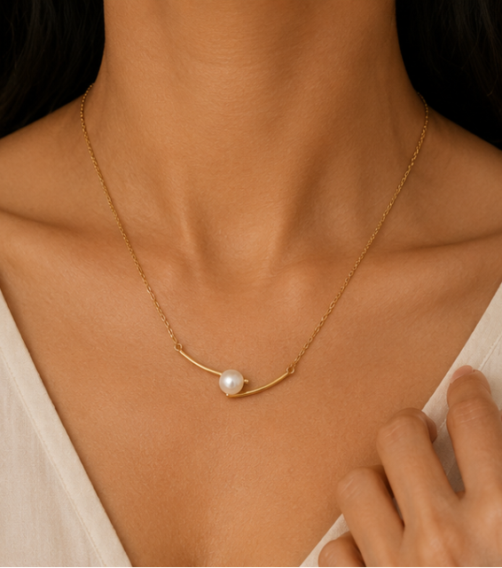 Collier Perle Doré Femme – Acier Inoxydable Plaqué Or 18K