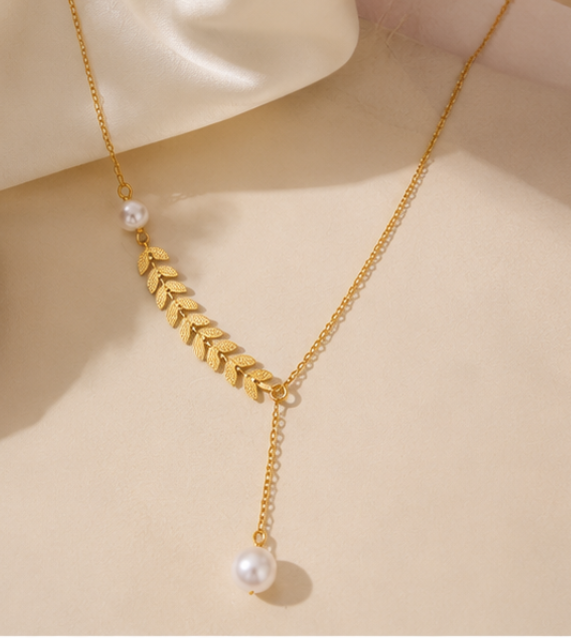 Parure Feuilles Dorée Femme – Collier & Bracelet Élégants