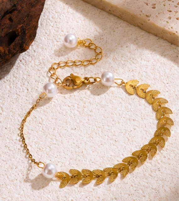 Parure Feuilles Dorée Femme – Collier & Bracelet Élégants