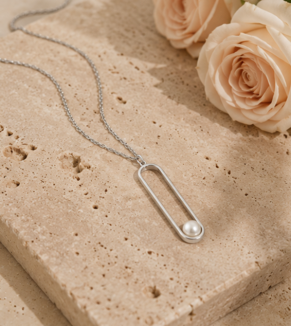 Collier Ovale Perlé Doré 45 cm – Chic & Sobre | Plaqué Or 18K