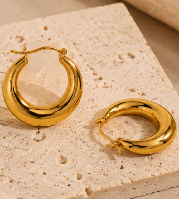Boucles d’Oreilles Géométriques Dorées en Acier Inoxydable 304 Plaqué Or 18 Carats