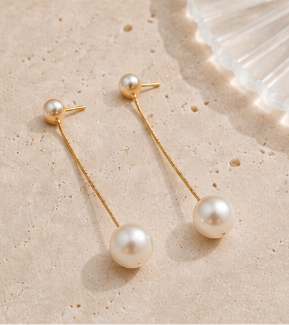 Boucles d’Oreilles Pendantes Perles Dainty Dorées | Acier Inoxydable 304 Plaqué Or 18 Carats