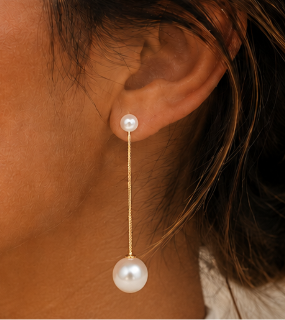 Boucles d’Oreilles Pendantes Perles Dainty Dorées | Acier Inoxydable 304 Plaqué Or 18 Carats