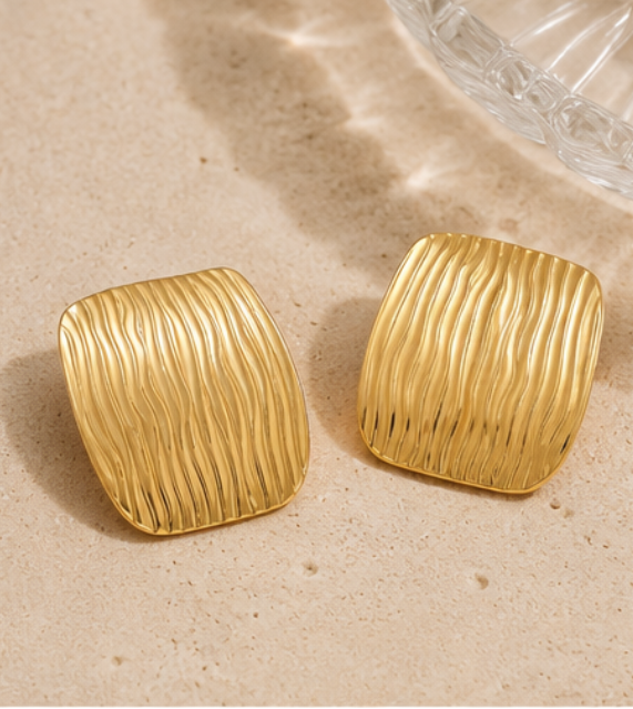 Boucles d’Oreilles Motif Bande Plaqué Or 18 Carats | Acier Inoxydable 304