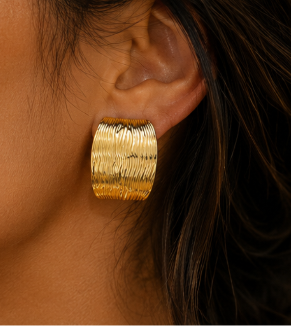 Boucles d’Oreilles Motif Bande Plaqué Or 18 Carats | Acier Inoxydable 304